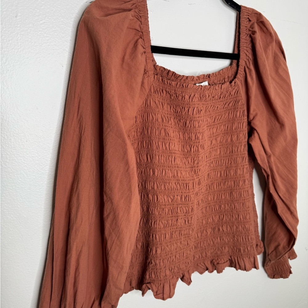 Madewell women's M Lucie bubble-sleeves Smocked poplin top boho neutral cottage - Picture 5 of 10